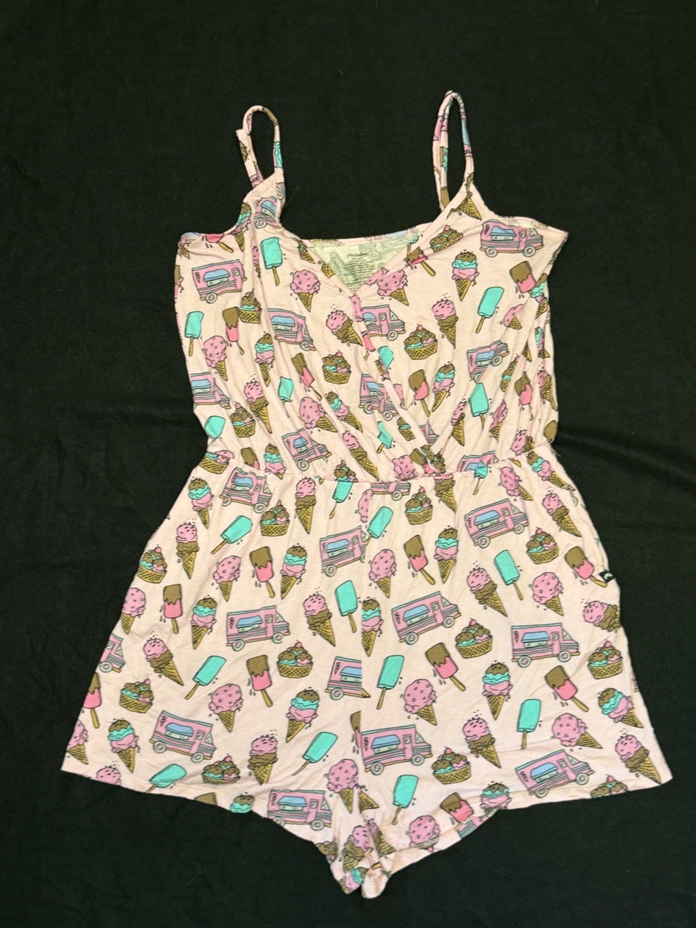 MeUndies Pink Ice Cream & Popsicle Romper with pockets and adjustable straps XL